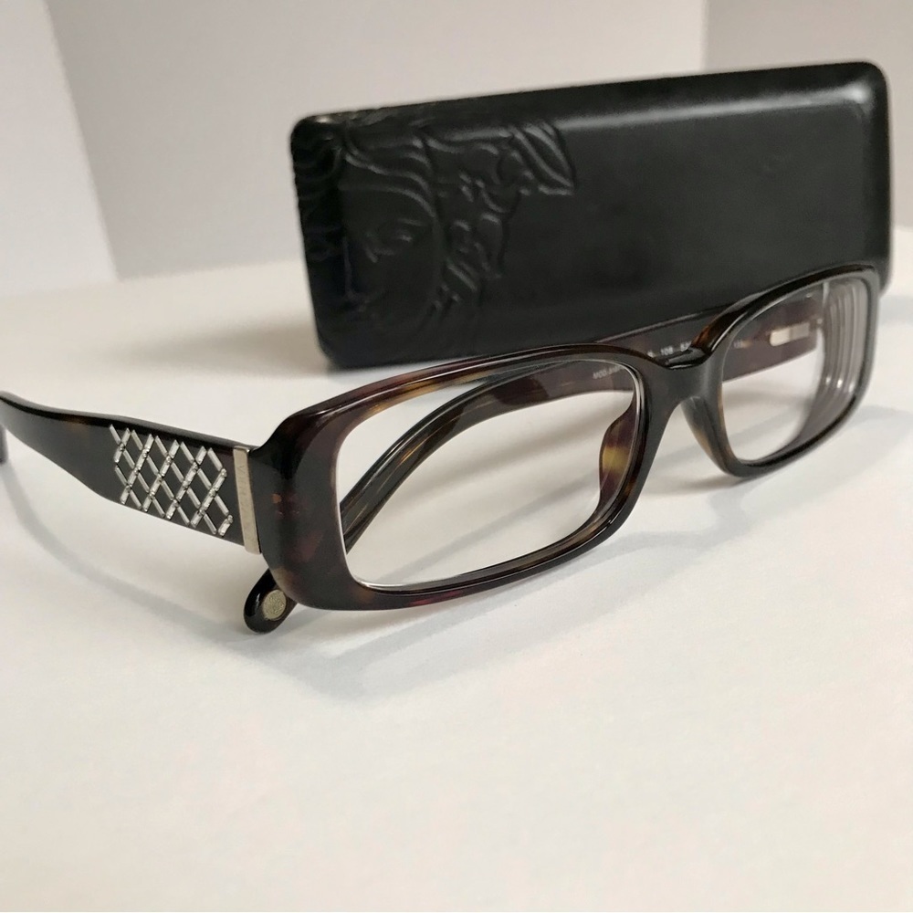 Versace 3107-B Tortoise Crystal Eyeglass Frames 52-16-135 Made Italy Case Cloth